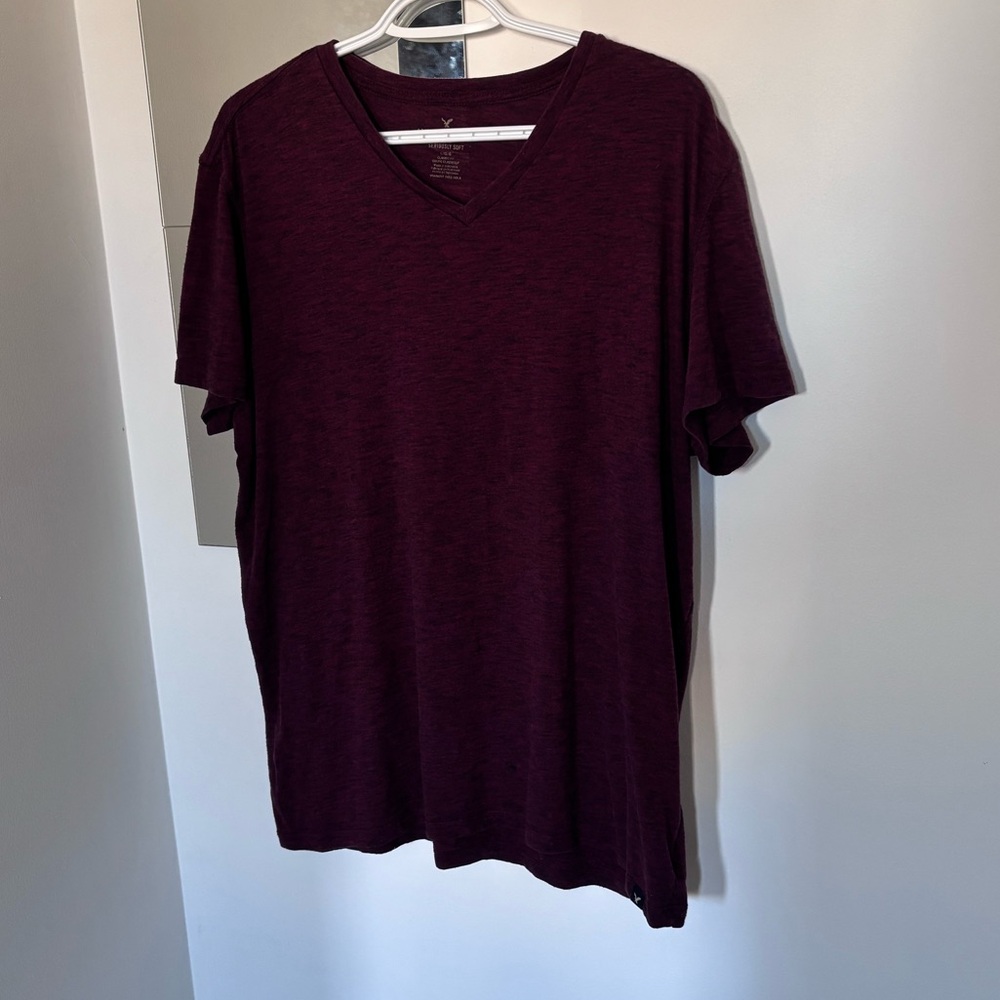 American Eagle Outfitters Burgundy V-Neck Tee